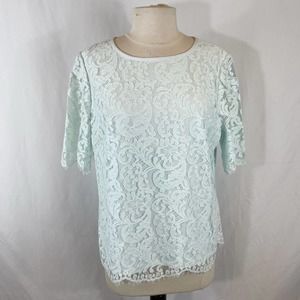 Ted Baker Light Blue Lace Short Sleeve Raw Hem blouse Size 5 XL